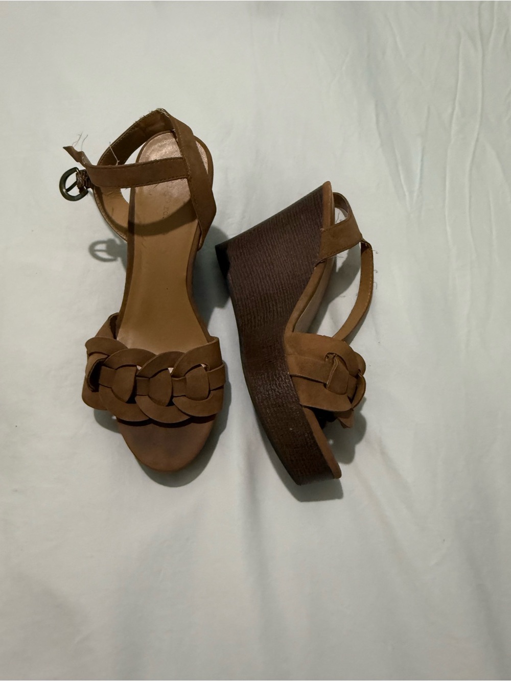 Indigo Brown Braided-Strap Wedge Sandals